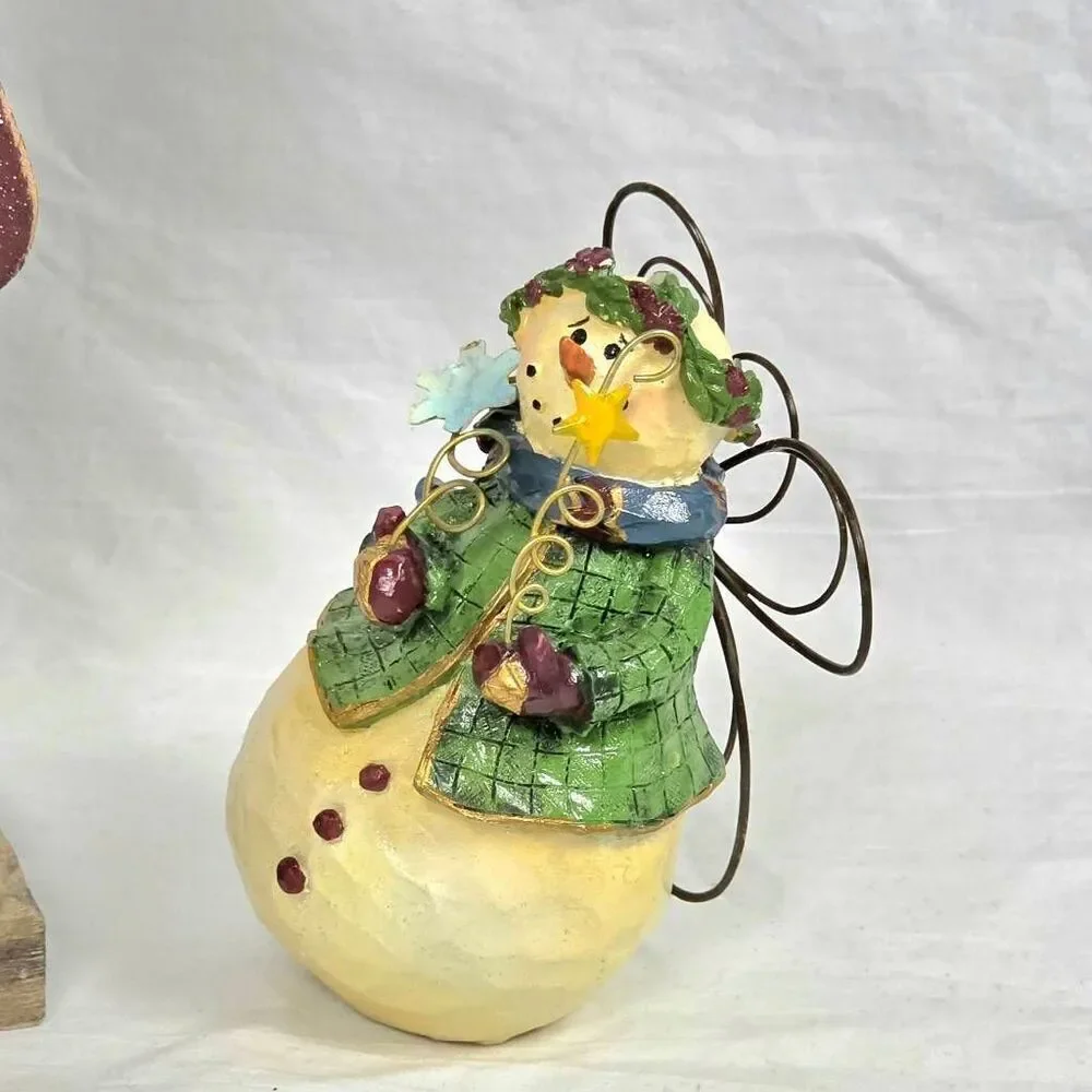 Primitive Christmas Snowman & Angel Figurines Lot